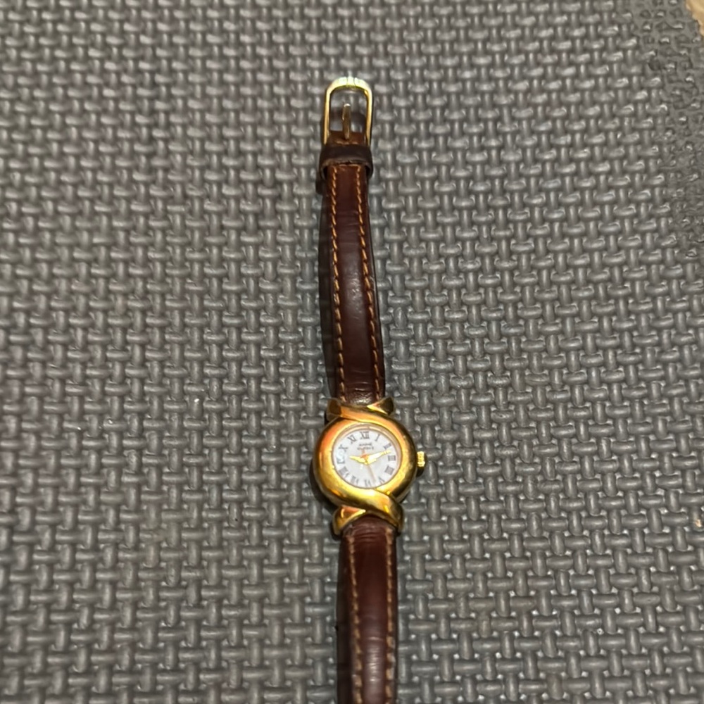 Anne Klein Gold and Brown Watch with Leather Strap  does work